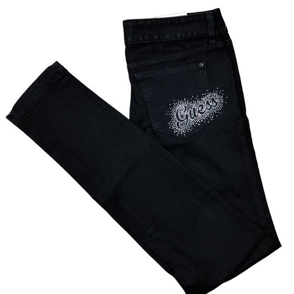 GUESS SARAH FIT MED‎ RISE KINNY BLACK JEANS  sz 28 NEW WITH TAG - Picture 1 of 9